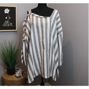 Hebbeding L‎ Linen Striped Asymmetrical Tunic